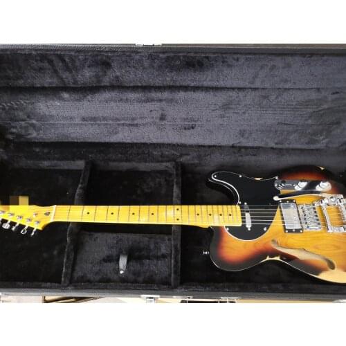 Semi-hollow F hole Relic sunburst color tlr guitar Black Pickguard Maple fretboard Bigsby,customized!PayPal available!T-16