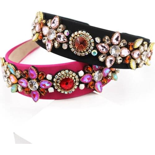 Baroque Fashion Women Luxury Headband Flower Pearl and Rhinestone Bride Wedding Hair Band Rhinestone Hair Accessories Ladies hot