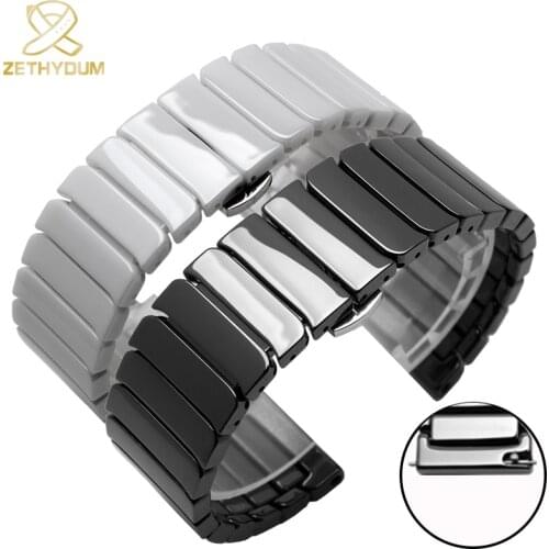 Ceramic watch strap 16mm bracelet watchband 20mm 22mm quick release bar wristwatches band 18mm white black watch belt not fade