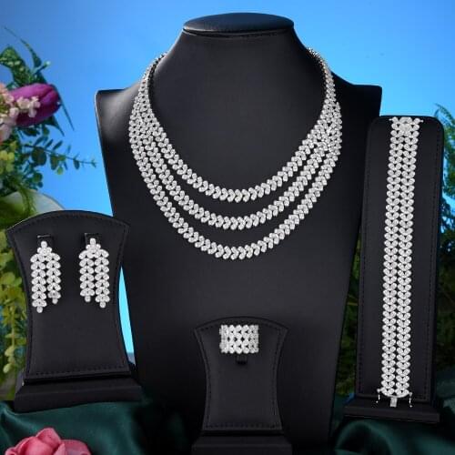 Luxury Party Trendy Design Fashion 4PCS Nigerian Charms Jewelry Set For Women Wedding Zircon Indian African Bridal Jewelry Set
