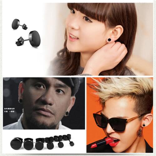 Vintage Earrings Women Men Black Round Stainless Steel Simple Ear Studs Earrings 5 Size Punk Earring Set Jewelry Gift