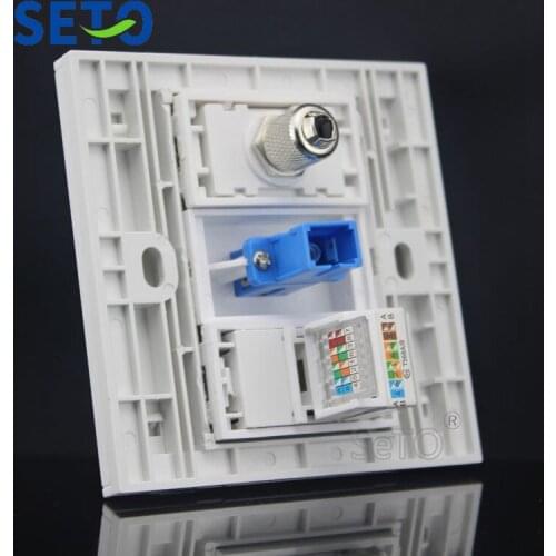 SeTo 86 Type Optical SC + RJ45 Cat5e Network +TV Wall Plate Socket Keystone Faceplate