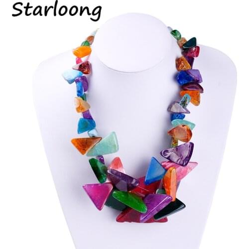 New fashion triangle shape multi-color natural stone beads semi-precious stone tower chain necklace for women