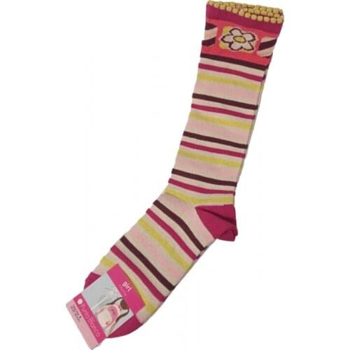 High socks plain knit knit striped White