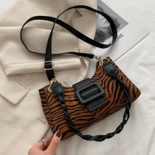 Womens Shoulder Bag Vintage Zebra-stripe Large Buttons Luxury Leather Crossbody Handbags Wholesale 2021 New Fashion Female Bags