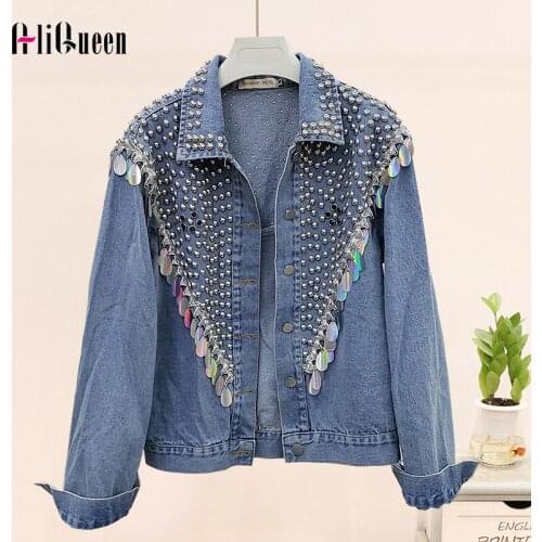 Chaquetas Mujer 2020 Spring Streetwear Denim Jacket Women Hand-studded Rivet Sequins Short Jeans Jacket Loose Black Coats Tops