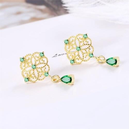 Sole Memory Chinese Style Royal Family Emerald Drops Tassels 925 Sterling Silver Fashion Female Stud Earrings SEA768