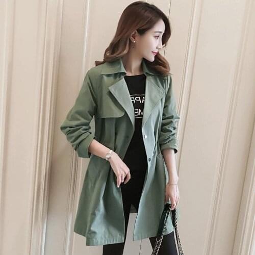 Womens 2019 New Autumn Thin Trench Fashion Slim Long Sleeve Medium-Length Female Windbreak Coats Lady