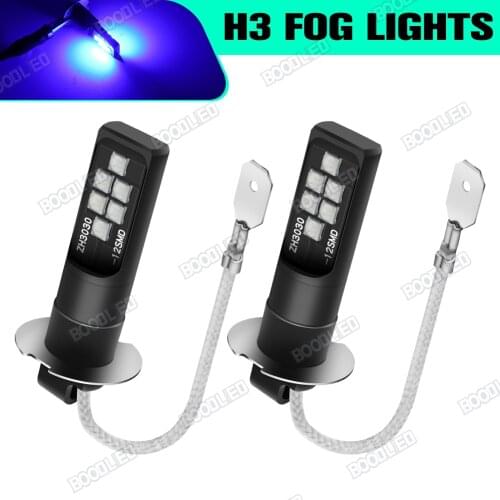 2Pcs H3 LED Light Bulb 3030 SMD Car Fog Light Super Bright Driving Lamp 8000K Blue Car Accessories DC12V 360° light Beam