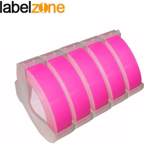5pcs 9mm Fluoresence pink 3D Embossing PVC Label Tape Compatible Dymo 1610 12965 Manual Label printer for Motex E101 Label Maker