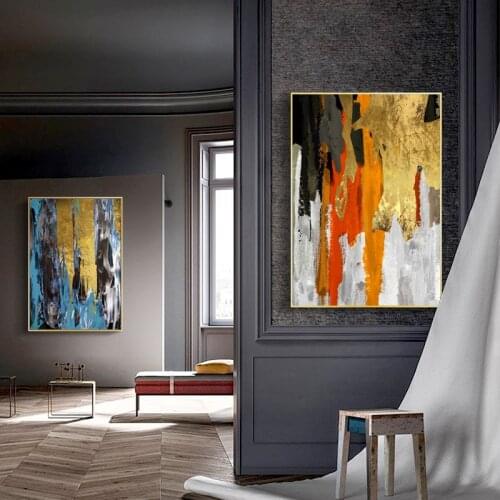Abstract Gold Color Block Painting Foil Poster Print Wall Art for Living Room Aisle Canvas Art Cuadros Abstractos Dorados