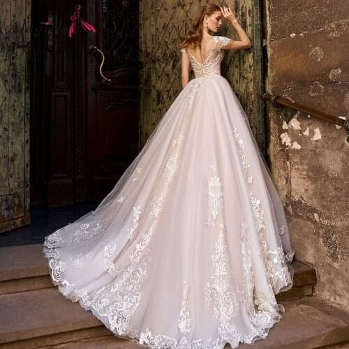 Alagirls Lace Wedding Dress 2021 Cap Sleeve Charming Backless Court Train Bridal Dress Custom Made Wedding Gown