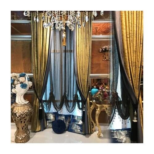 Velvet pattern cloth European luxury curtain living room bedroom balcony curtain villa curtain floating curtain