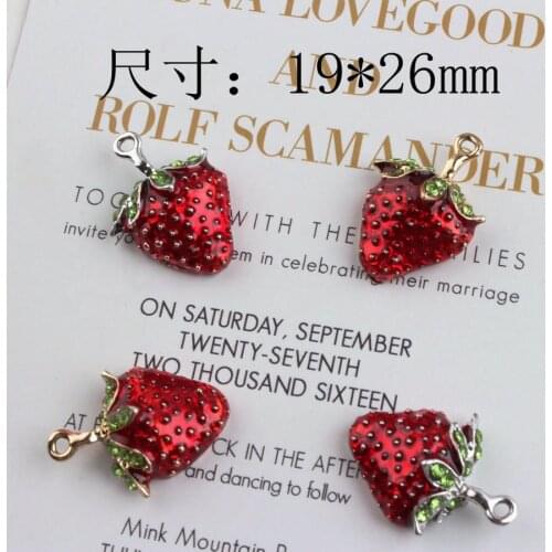 Free Shipping 20PCs/Lot 19*26MM Silver Gold Tone Plated Red Enamel Alloy Fruit Strawberry Necklace Pendants DIY Jewelry Findings