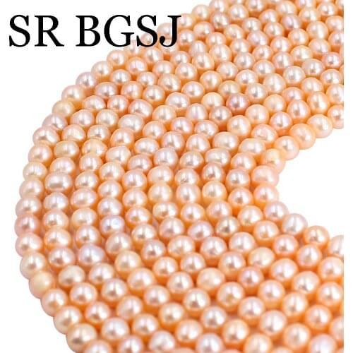 Free Shipping 5-6mm Nice Round Pink Natural Freshwater Pearl Loose DIY Beads Strand 14"