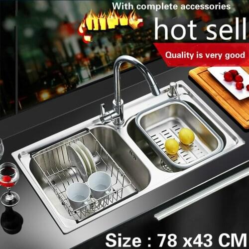 Free shipping Food grade 304 stainless steel hot sell kitchen sink 0.8 mm ordinary double trough do the dishes 78x43 CM