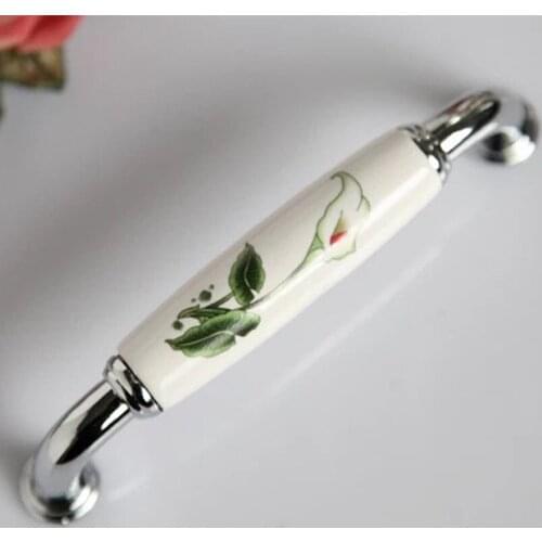Free shipping Rural flower dresser door handles wardrobe pull knobs Ceramic Drawer knobs American cupboard cabinet handles128mm