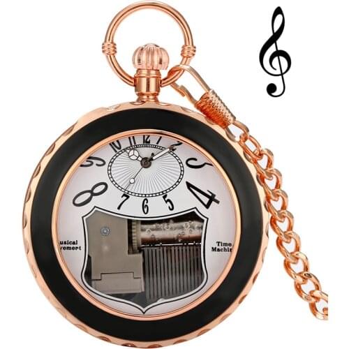 Rose Gold Merry Christamas Musical Pocket Watch Xmas FOB Clock Quartz Movement Men Women Pendant Chain Watches Luminous Hands