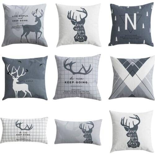 Nordic Style Cushions Decorative Pillow Cover Deer Grey Black Throw Pillows Case Geometric Cushions Cover for Sofa 45x45