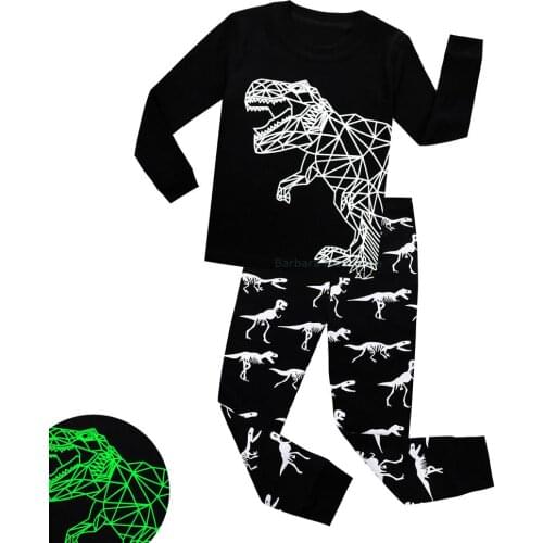 Dino Children Full Sleeve Girls Boys Pajamas Sets Soft Sleepwear Baby Pijamas Pyjama Glow in Dark Nightwear For 2-8Years Kids