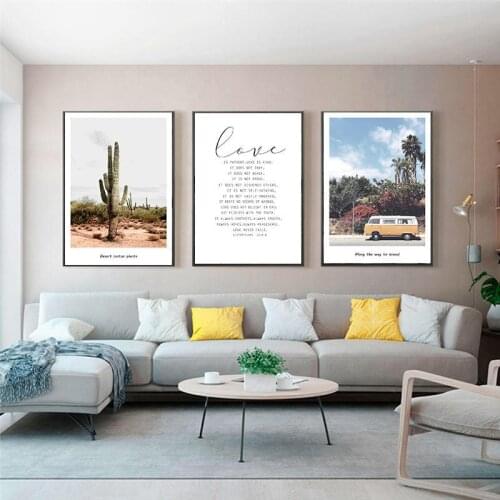 Travel Bus and Cactus Landscape Canvas Posters Leisure Life Quote Nordic Style Wall Art Prints Painting Decor Picture Home Décor