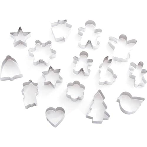 15pcs Christmas Cookie Cutter Stainless Steel Cut Candy Biscuit Mold Cooking Tools Christmas Cutters Mould Snowflake Heart Stars