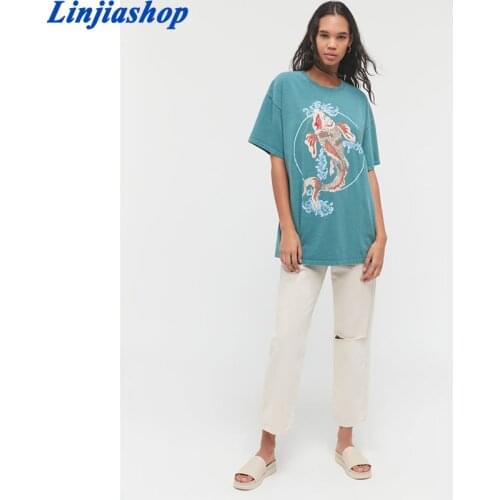 Spring summer women tshirt oversized cotton short sleeve O neck top new fashion female T-shirt blue