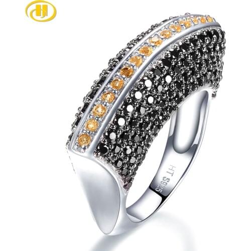 Natural Gemstone Citrine Black Spinel 925 Sterling Silver Unique Special Rings Wedding Rings Unisex Style Womens Personal Ring