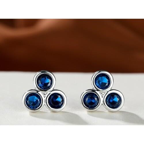 Personality Geometric Stud Earrings for Women Small Round Blue White Zircon Ear Studs Push-Back Female Jewelry Gift Gold Silver