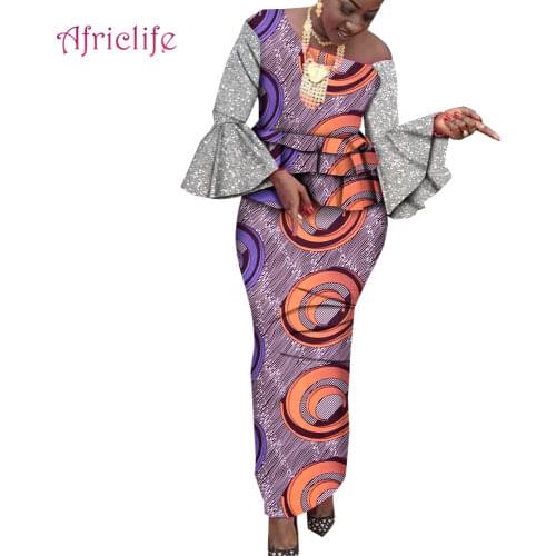 2 Piece Set Dashiki African New Fashion Women Clothes Off Shoulder Plus Size Skirt Suits For Lady Evenning Dress Party WY1010