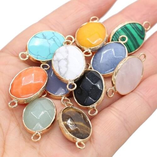 Natural Stone Pendant Oval Shape Reiki Heal Amethysts Golden Plated Crystal for Jewelry Making Women Necklace Bracelet