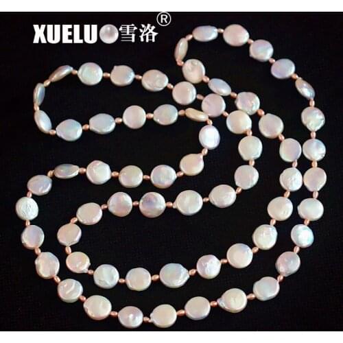 XUELUO 90-120cm Exotic Style Trendy Charming Long Natural Baroque Coin Freshwater Pearl Necklace