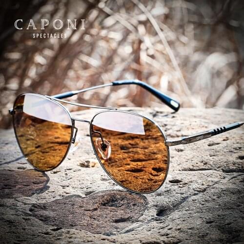 CAPONI Night Vision Sunglasses Men Women Intelligent Color Change Yellow Lenses Glasses Polarized Pilot Eyewear UV400 BSYS3109