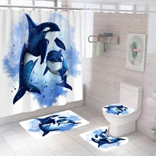 Bathroom Decor Waterproof Shower Curtain Set Toilet Seat Cover Non-Slip Bath Mat Rug Carpet Polyester Fabric Washable
