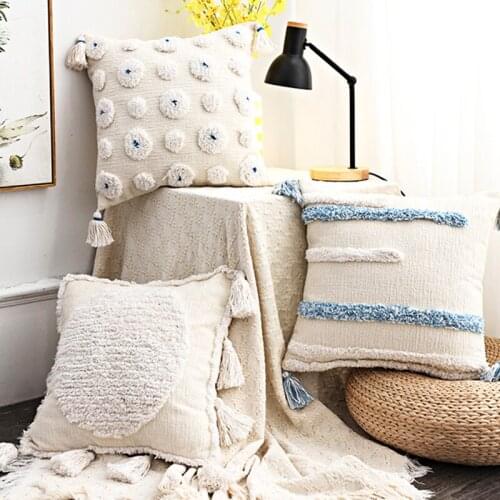 Handmade Pillowcase Tufted Nordic Style Geometric Chenille Sofa Cushion Cover With Tassel Decorative Pillow Covers For Home