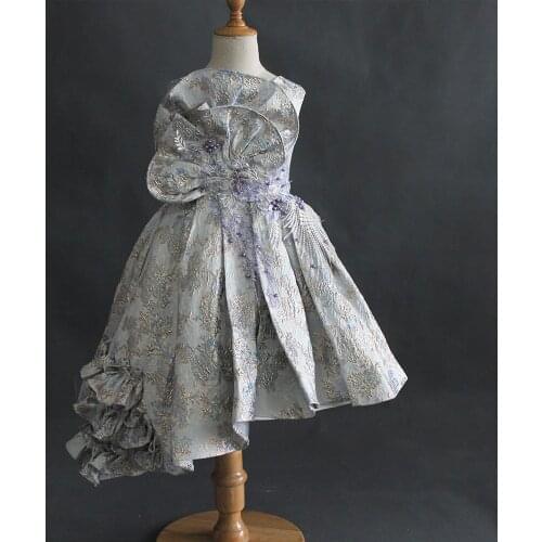 New Arrivals Flowers Girls Beading Golden Embroidery Girls Sleeveless Tea Length Holy Princess Dresses Birthday Party Dress