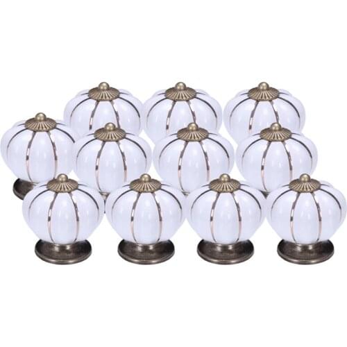 New 12Pcs Pumpkin Zinc Ceramic Door Knobs Drawer Pull Handle Kitchen Cabinet Cupboard Wardrobe White
