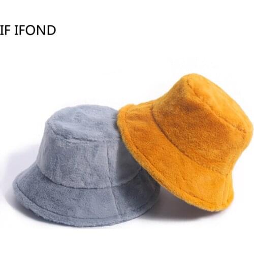Autumn winter Fashion Rabbit fur Bucket Hat For Girl Outdoor Solid Thickened Soft Warm fisherman hat padded basin cap