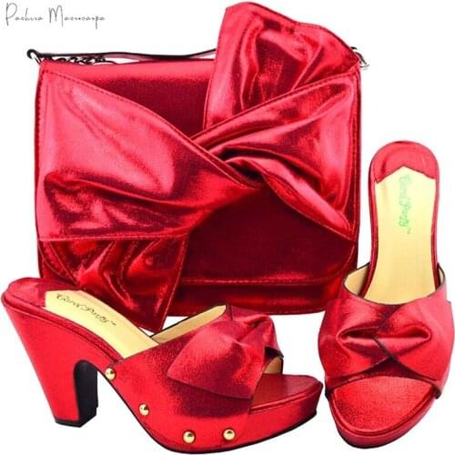 Sexy Style Nigerian Shoe and Bag Set 2020 Fashion African Party Shoes and Bag Shoes with Matching Bags Party Shoes in Red Color