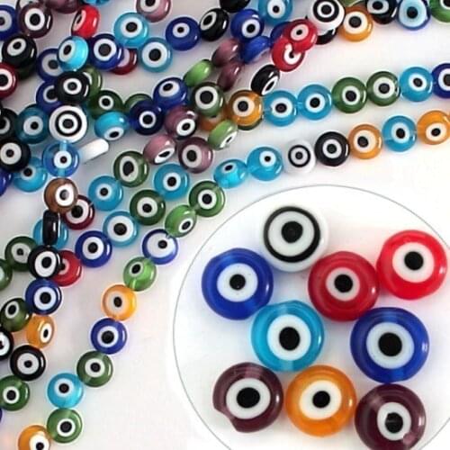 Latest Designed Approx 95pcs/lot Flat Round Disk Shape Mixed Colors 8mm Evil Eye Lampwork Glass Beads CN-BBC005