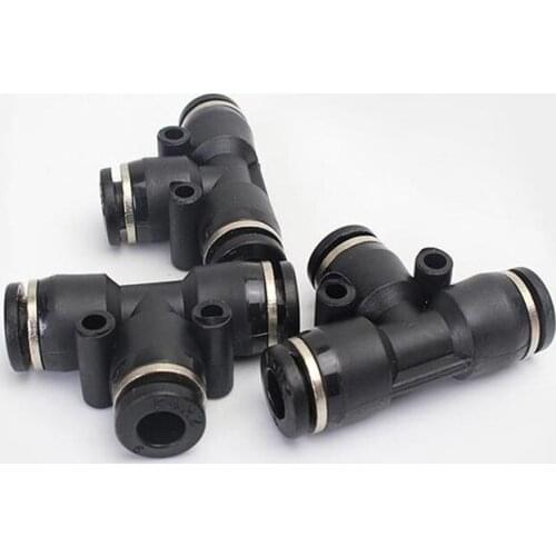 Pneumatic Quick Connector Black Plastic Quick Plug Connector T-type Three-way PE-4/6/8/10/12/14/16mm