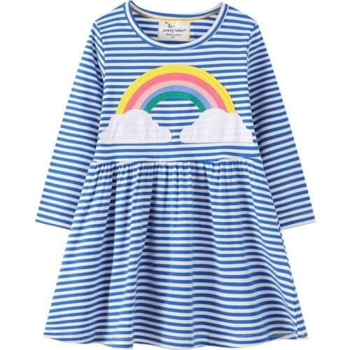 Jumping Meters Long Sleeve Cartoon Dresses for Baby Girls Cotton Clothing Animals Print Fashion Hot Selling Kids Autumn Spring