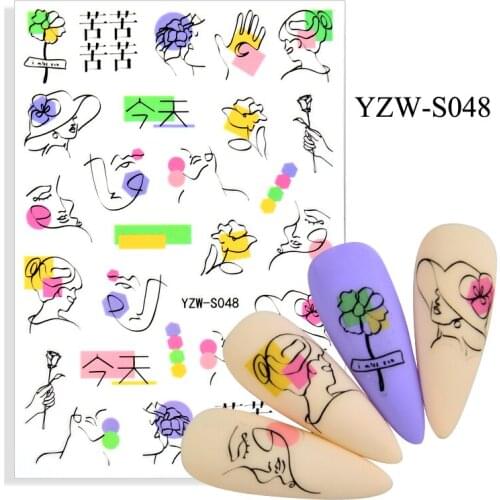 Self-adhesive 3D Stickers for Nails Cute Flowers Line Face Nail Art Decorations Autumn Fashion Sticker Women Girl Nail Foil