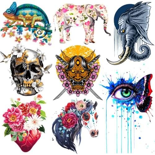 Pulaqi Skull Iron On Transfers For Clothes Heat Transfer Vinyl Punk Animal Patches AppliqueThermal Stickers For T-shirt DIY
