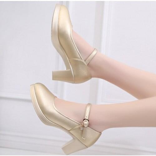 Golden high heel wedding shoes female thick with bridal shoes waterproof platform wedding bridesmaid shoes