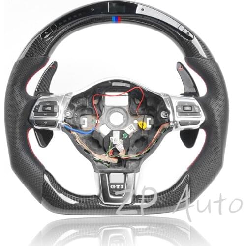 Carbon Fiber and Perforated Leather for Volkswagen MK 6 GTI R Steering Wheel assembly with Paddles Shifters & LED