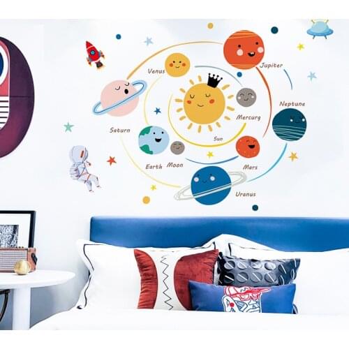 Cartoon Solar System Vinyl Wall Stickers Children Room Decoration Boy Kids rooms Wall Decor Nursery Decorate DIY Art Murals Home