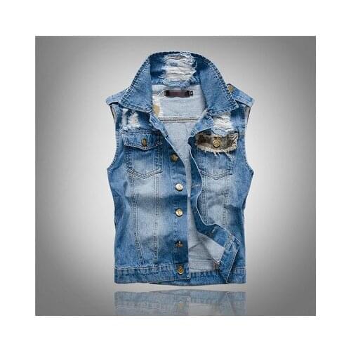 Vintage Slim Fashion Denim Vests Men Colete Masculino Vintage Slim Light Blue Cardigan Sleeveless Coats Men Jeans Vest