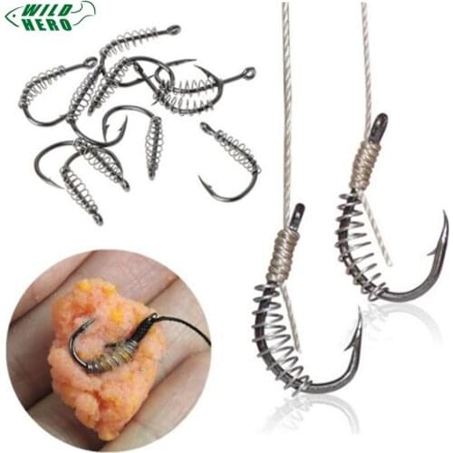 Wildhero 10pcs/lot High Carbon Steel Spring Hook Barbed Swivel Carp Jig Fly Fishing Hooks With Hole For Fishing Tackle jig