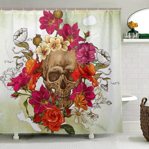 Day of the Dead Toilet Curtain Colorful Flower Sugar Skull Waterproof Polyester Fabric Shower Curtain for Bath with 12 Hooks